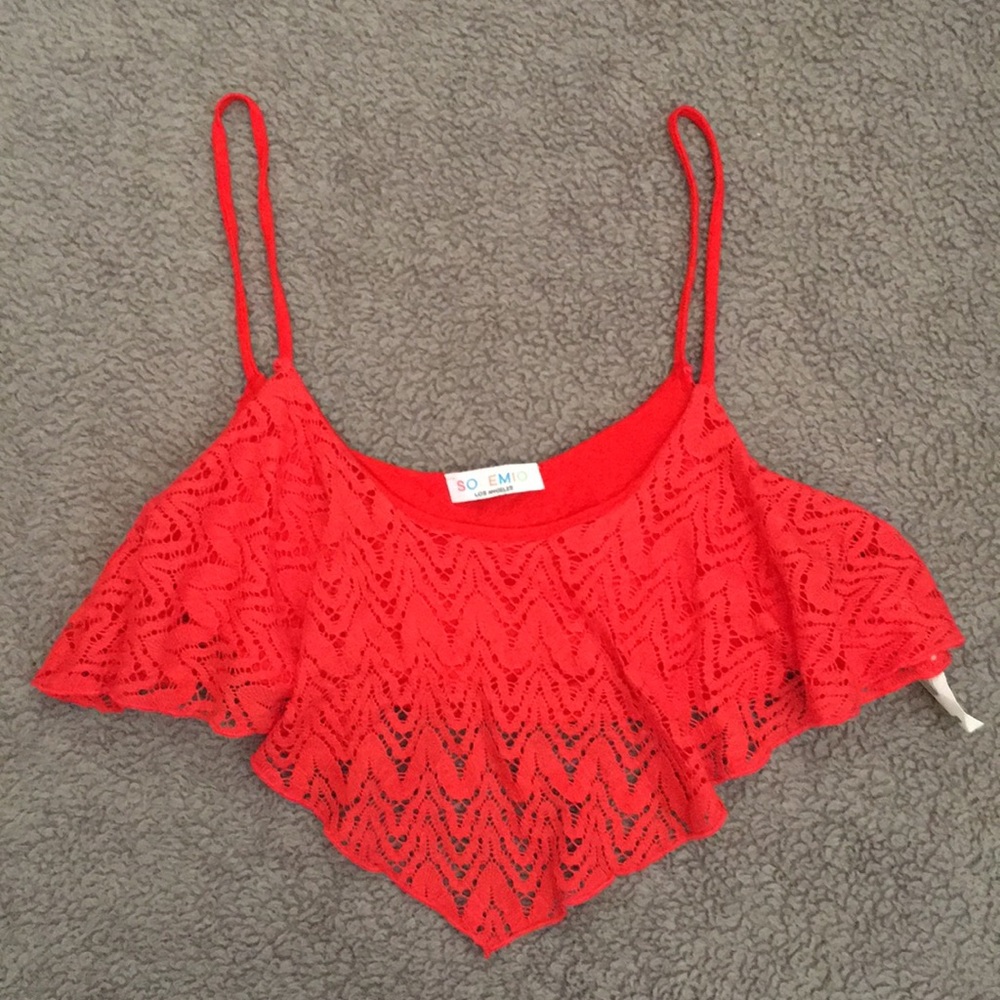 Red lace crop top
